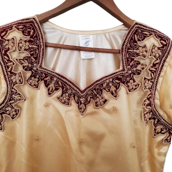 MARKAZ E HASEEN Boutique Gold Maroon Dress Intricate Bead Details City Mode CM - Picture 2 of 14